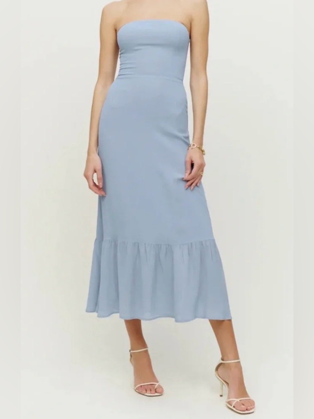 Reformation Arta Strapless Light Blue Mermaid Midi Dress - Picture 2 of 9